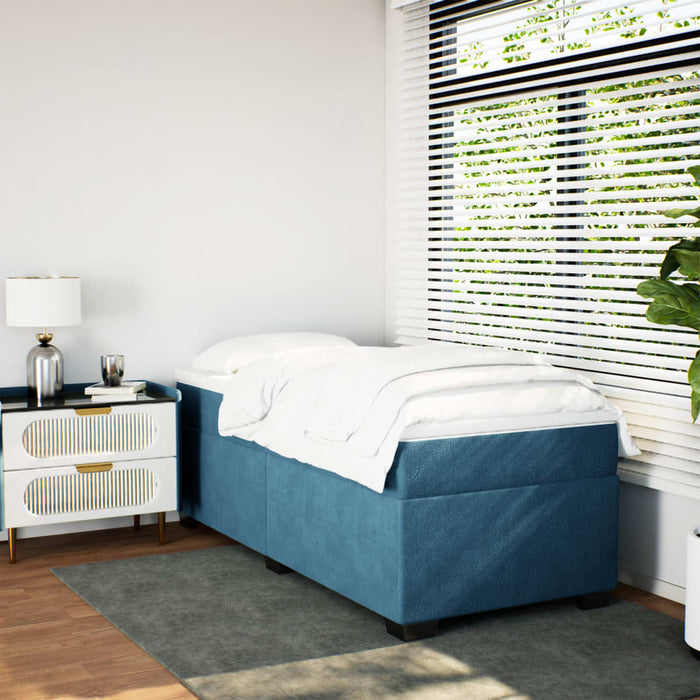 Pat box spring cu saltea, albastru închis, 100x200 cm, catifea - WALTI WALTI
