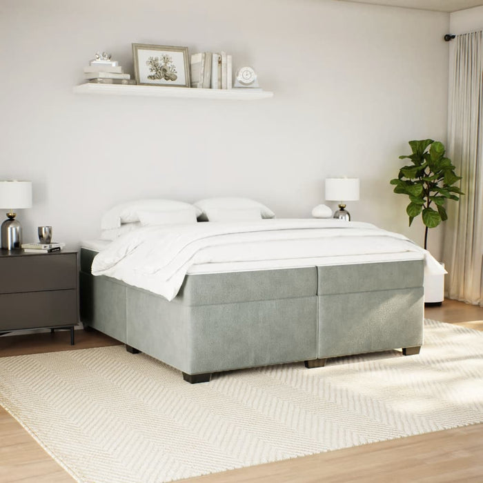 Pat box spring cu saltea, gri deschis, 200x200 cm, catifea - WALTI WALTI