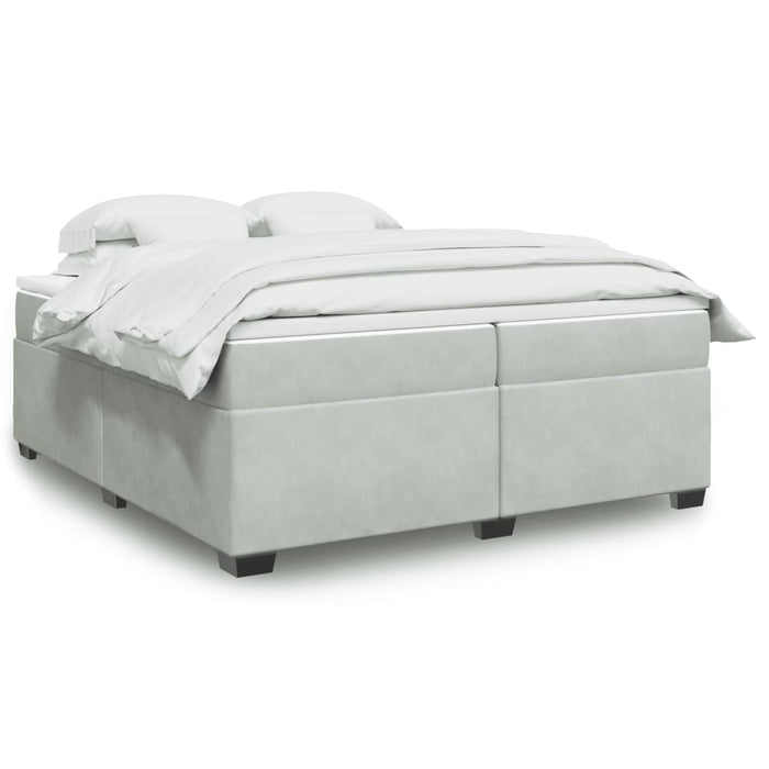 Pat box spring cu saltea, gri deschis, 200x200 cm, catifea - WALTI WALTI