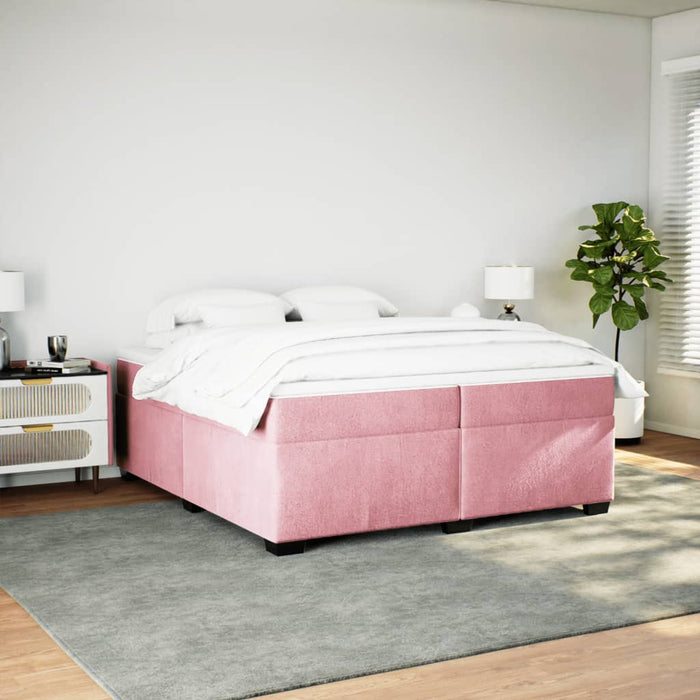 Pat box spring cu saltea, roz, 200x200 cm, catifea - WALTI WALTI