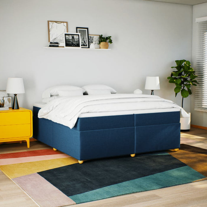 Pat box spring cu saltea, albastru, 200x200 cm, textil - WALTI WALTI