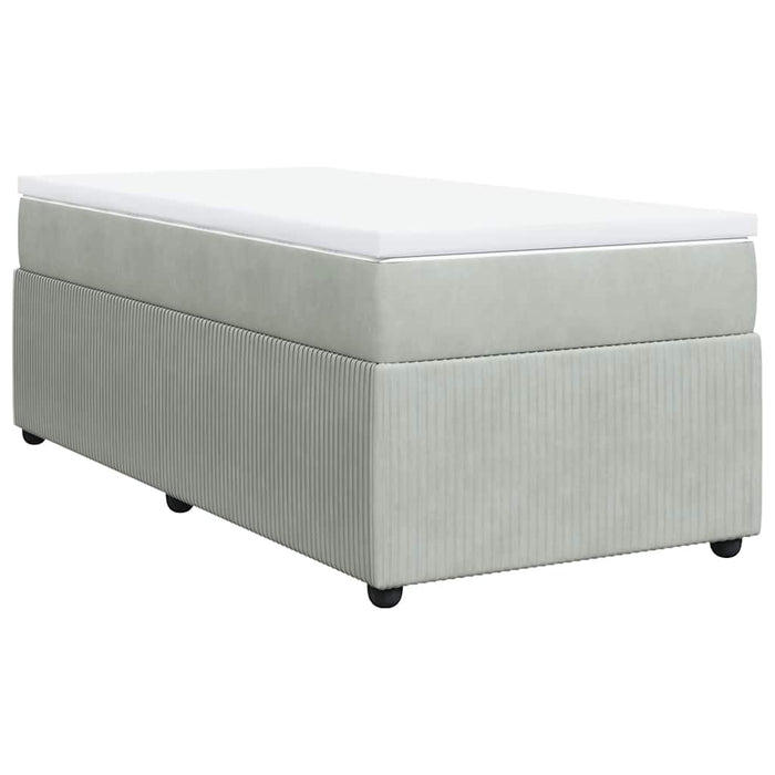 Pat box spring cu saltea, gri deschis, 90x200 cm, catifea - WALTI WALTI