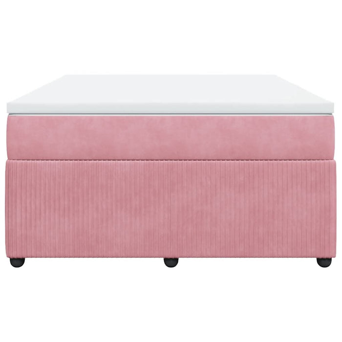 Pat box spring cu saltea, roz, 140x190 cm, catifea - WALTI WALTI