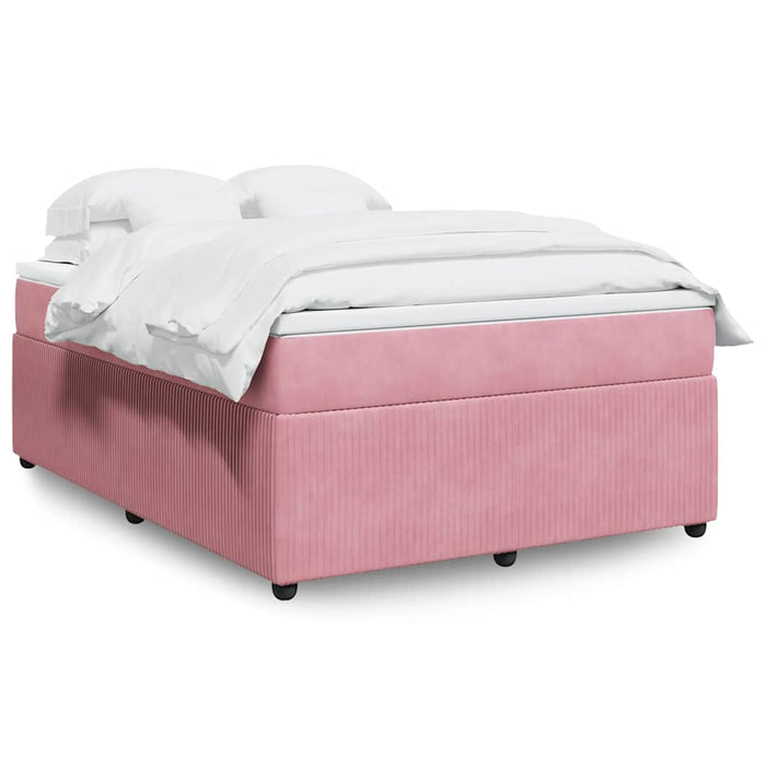 Pat box spring cu saltea, roz, 140x190 cm, catifea - WALTI WALTI