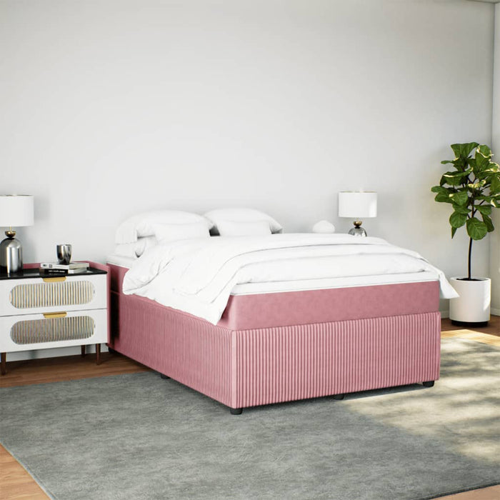 Pat box spring cu saltea, roz, 140x200 cm, catifea - WALTI WALTI