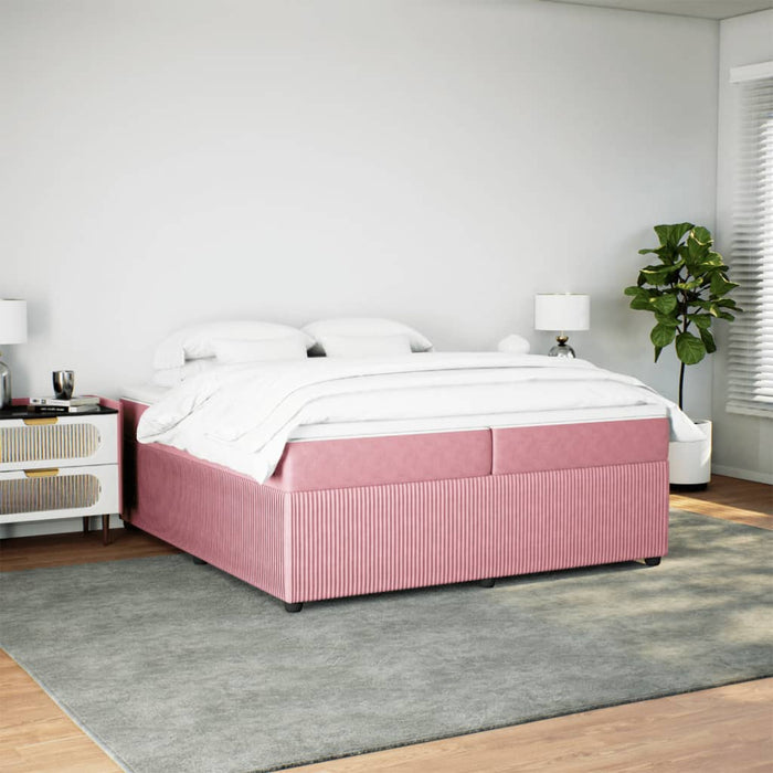 Pat box spring cu saltea, roz, 200x200 cm, catifea - WALTI WALTI