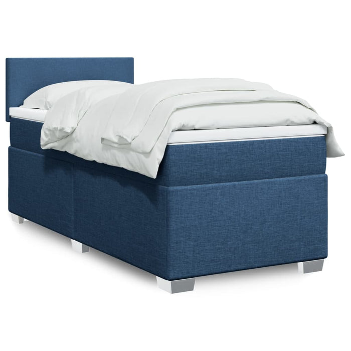 Pat box spring cu saltea, albastru, 80x200 cm, textil WALTI
