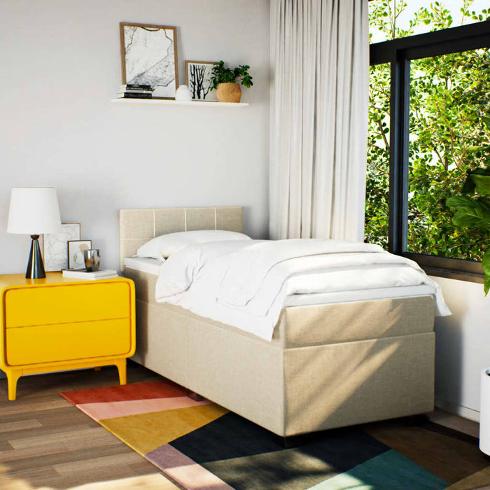 Pat box spring cu saltea, crem, 90x190 cm, textil - WALTI WALTI