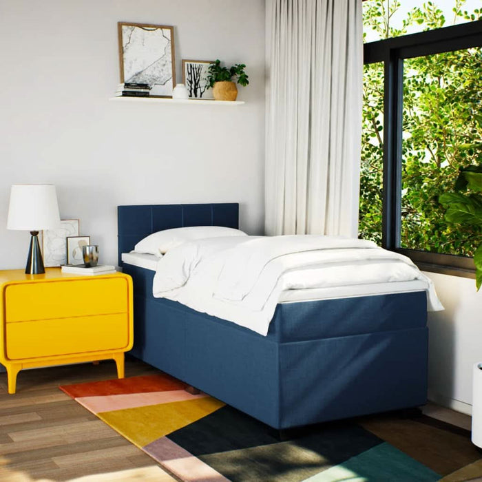 Pat box spring cu saltea, albastru, 90x190 cm, textil - WALTI WALTI
