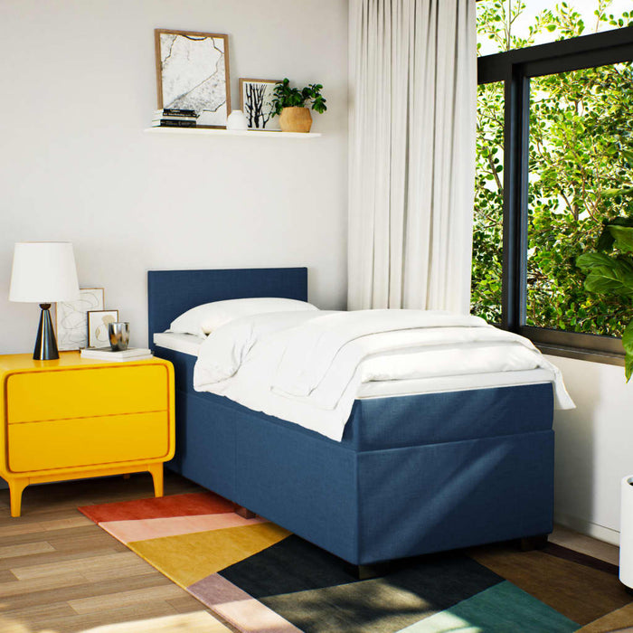 Pat box spring cu saltea, albastru, 100x200 cm, textil - WALTI WALTI