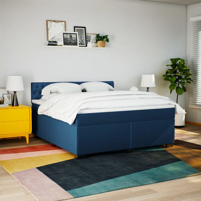 Pat box spring cu saltea, albastru, 180x200 cm, material textil - WALTI WALTI