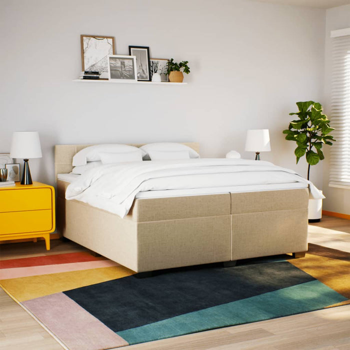 Pat box spring cu saltea, crem, 200x200 cm, textil - WALTI WALTI