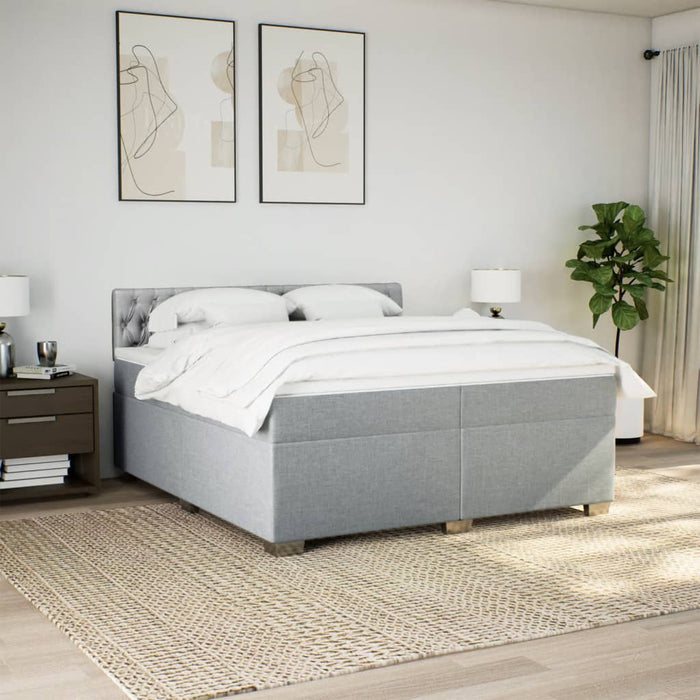 Pat box spring cu saltea, gri deschis, 200x200 cm, textil - WALTI WALTI