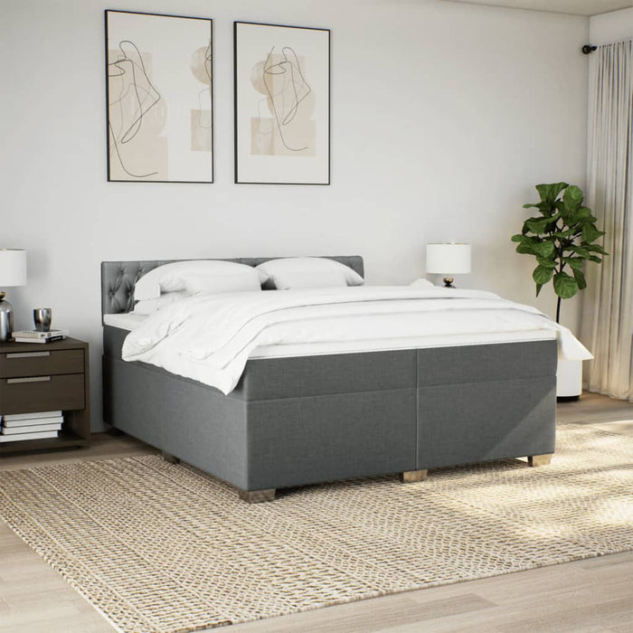 Pat box spring cu saltea, gri închis, 200x200 cm, textil - WALTI WALTI