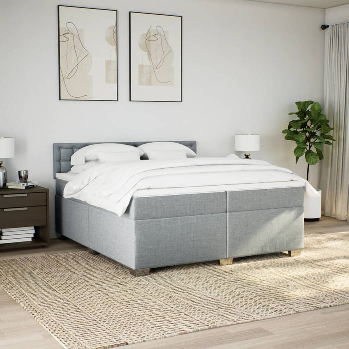Pat box spring cu saltea, gri deschis, 200x200 cm, textil - WALTI WALTI