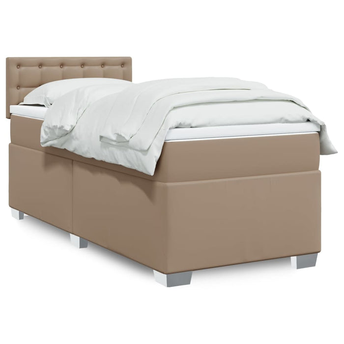 Pat box spring cu saltea, cappuccino, 80x200 cm piele ecologică WALTI