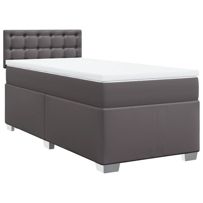 Pat box spring cu saltea, gri, 90x190 cm, piele ecologică - WALTI WALTI