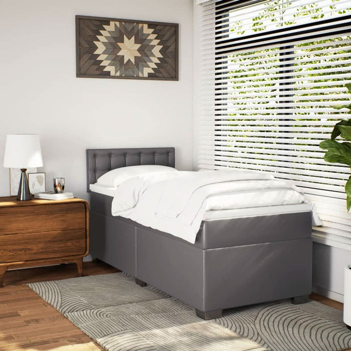 Pat box spring cu saltea, gri, 90x190 cm, piele ecologică - WALTI WALTI