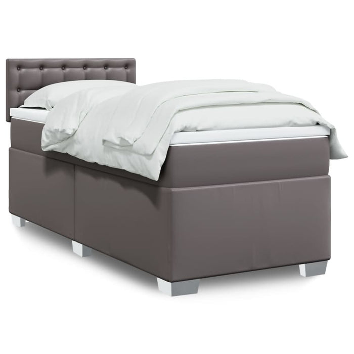 Pat box spring cu saltea, gri, 90x190 cm, piele ecologică - WALTI WALTI
