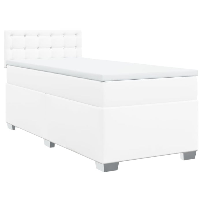 Pat box spring cu saltea, alb, 90x200 cm, piele ecologică WALTI