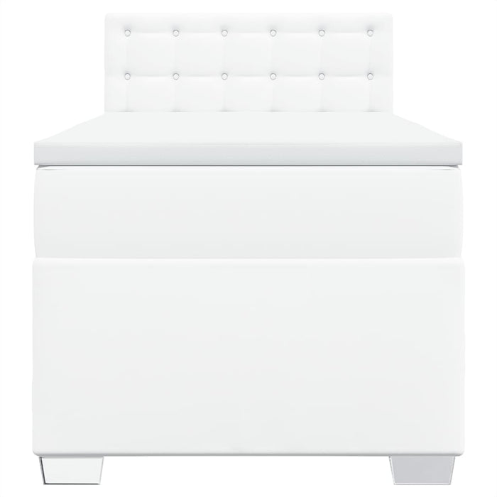 Pat box spring cu saltea, alb, 90x200 cm, piele ecologică WALTI