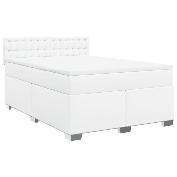 Pat box spring cu saltea, alb, 140x190 cm, piele ecologică WALTI