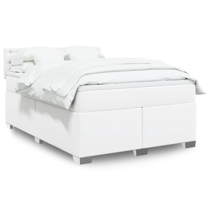 Pat box spring cu saltea, alb, 140x190 cm, piele ecologică WALTI