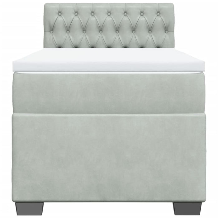 Pat box spring cu saltea, gri deschis, 90x190 cm, catifea - WALTI WALTI