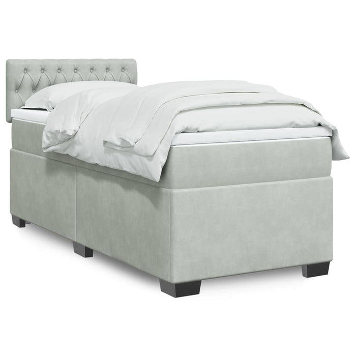 Pat box spring cu saltea, gri deschis, 90x190 cm, catifea - WALTI WALTI