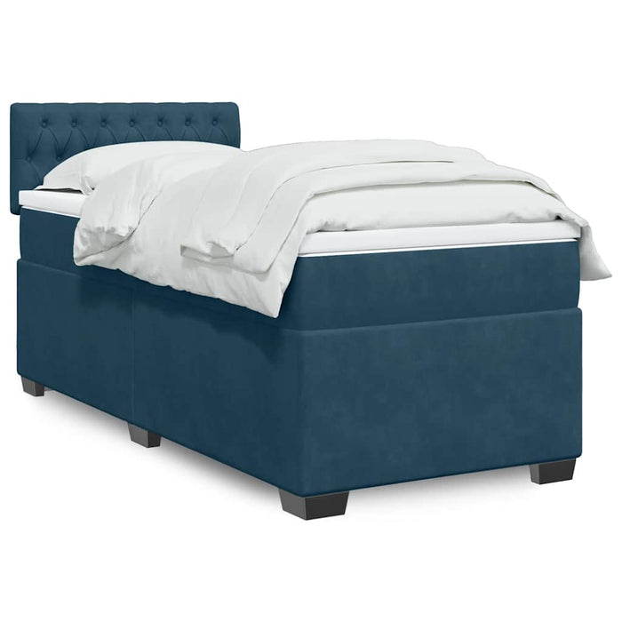 Pat box spring cu saltea, albastru închis, 90x190 cm, catifea - WALTI WALTI