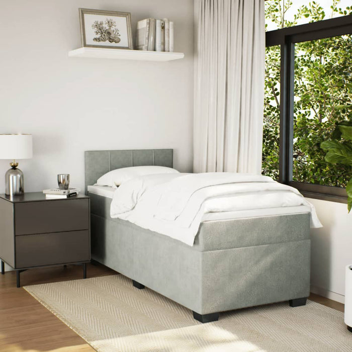 Pat box spring cu saltea, gri deschis, 90x190 cm, catifea - WALTI WALTI