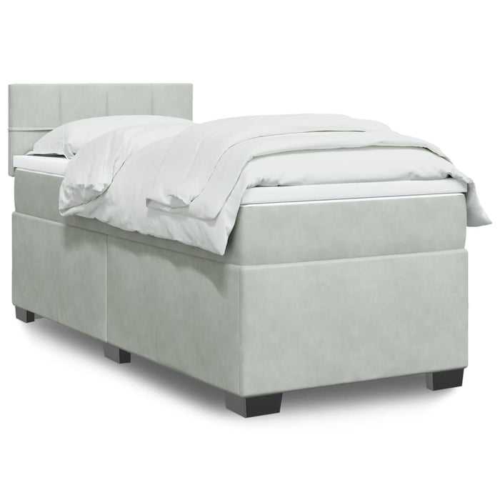 Pat box spring cu saltea, gri deschis, 90x190 cm, catifea - WALTI WALTI