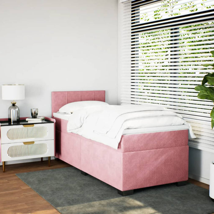 Pat box spring cu saltea, roz, 90x190 cm, catifea - WALTI WALTI
