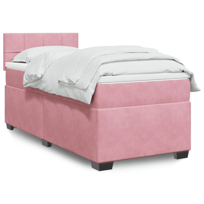 Pat box spring cu saltea, roz, 90x190 cm, catifea - WALTI WALTI
