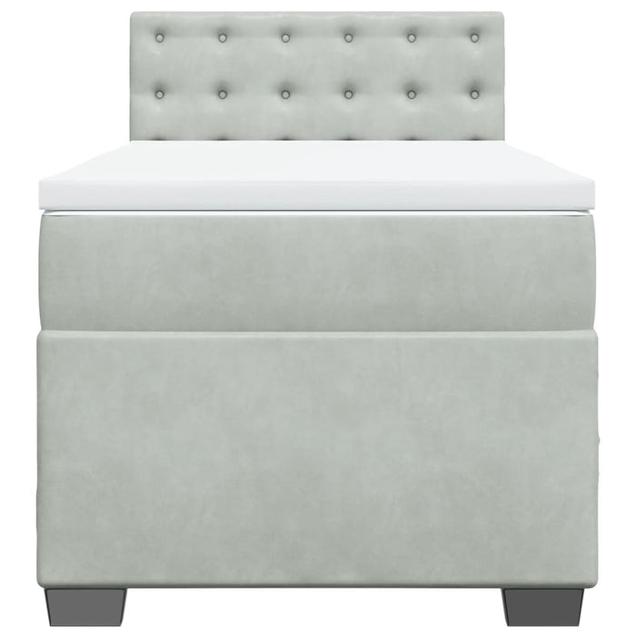 Pat box spring cu saltea, gri deschis, 90x200 cm, catifea - WALTI WALTI