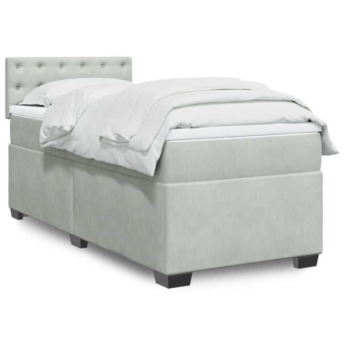 Pat box spring cu saltea, gri deschis, 90x200 cm, catifea - WALTI WALTI