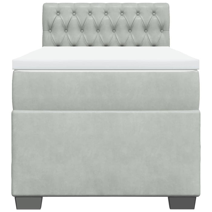 Pat box spring cu saltea, gri deschis, 90x200 cm, catifea - WALTI WALTI