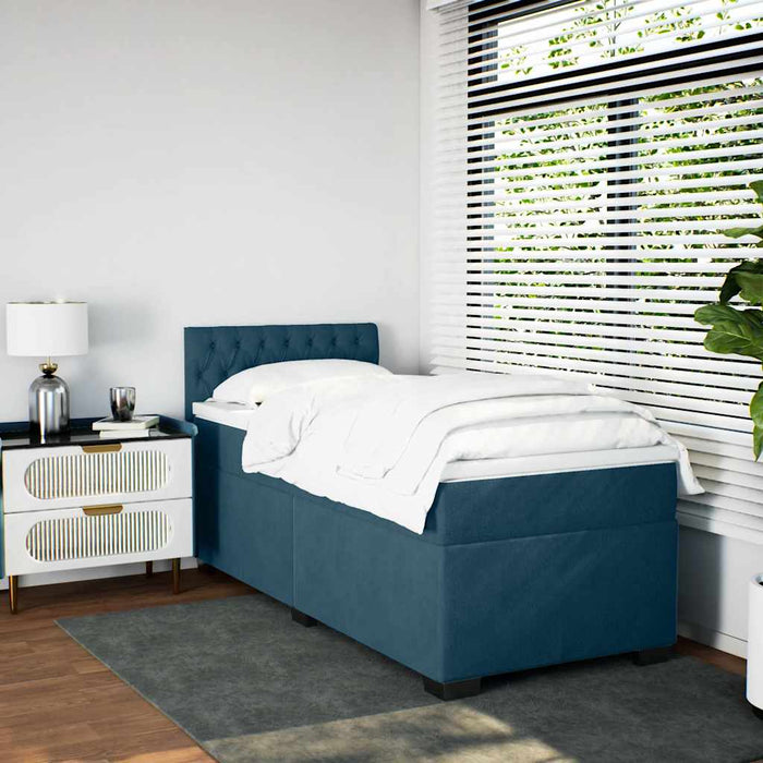 Pat box spring cu saltea, albastru închis, 90x200 cm, catifea - WALTI WALTI