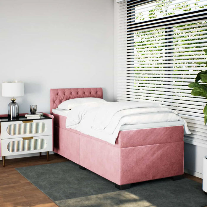 Pat box spring cu saltea, roz, 90x200 cm, catifea - WALTI WALTI