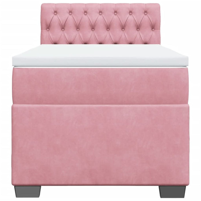 Pat box spring cu saltea, roz, 90x200 cm, catifea - WALTI WALTI