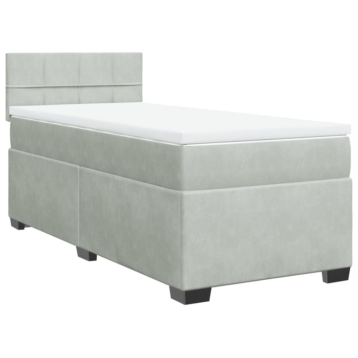 Pat box spring cu saltea, gri deschis, 90x200 cm, catifea - WALTI WALTI