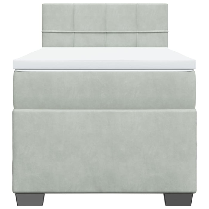 Pat box spring cu saltea, gri deschis, 90x200 cm, catifea - WALTI WALTI