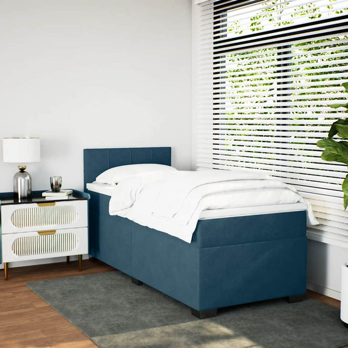 Pat box spring cu saltea, albastru închis, 90x200 cm, catifea - WALTI WALTI