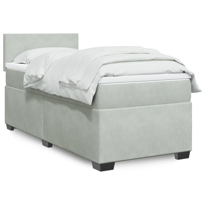 Pat box spring cu saltea, gri deschis, 100x200 cm, catifea - WALTI WALTI