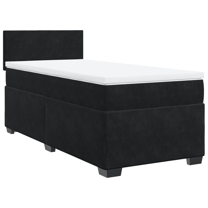 Pat box spring cu saltea, negru, 100x200 cm, catifea WALTI