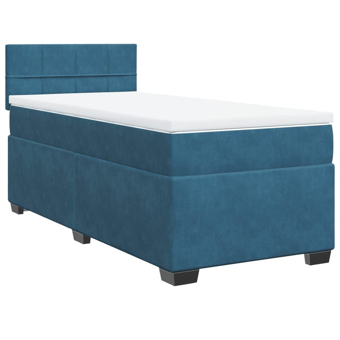 Pat box spring cu saltea, albastru închis, 100x200 cm, catifea - WALTI WALTI
