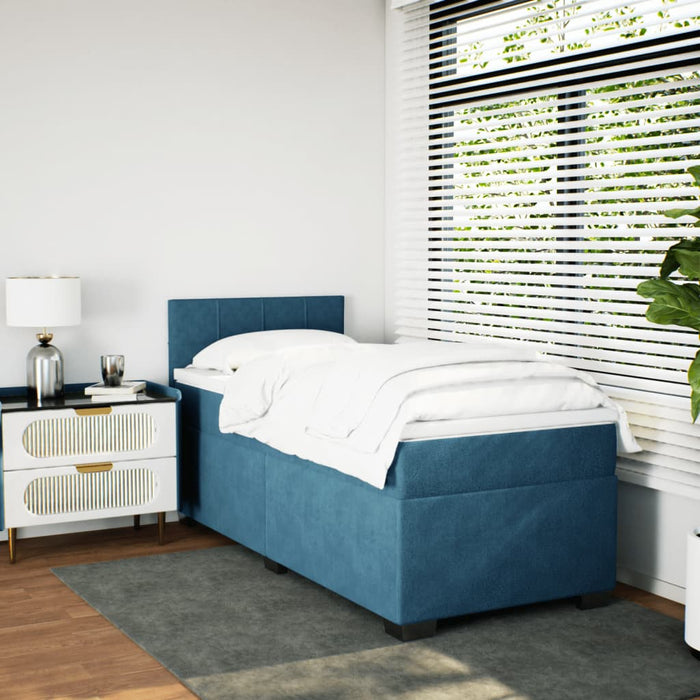 Pat box spring cu saltea, albastru închis, 100x200 cm, catifea - WALTI WALTI