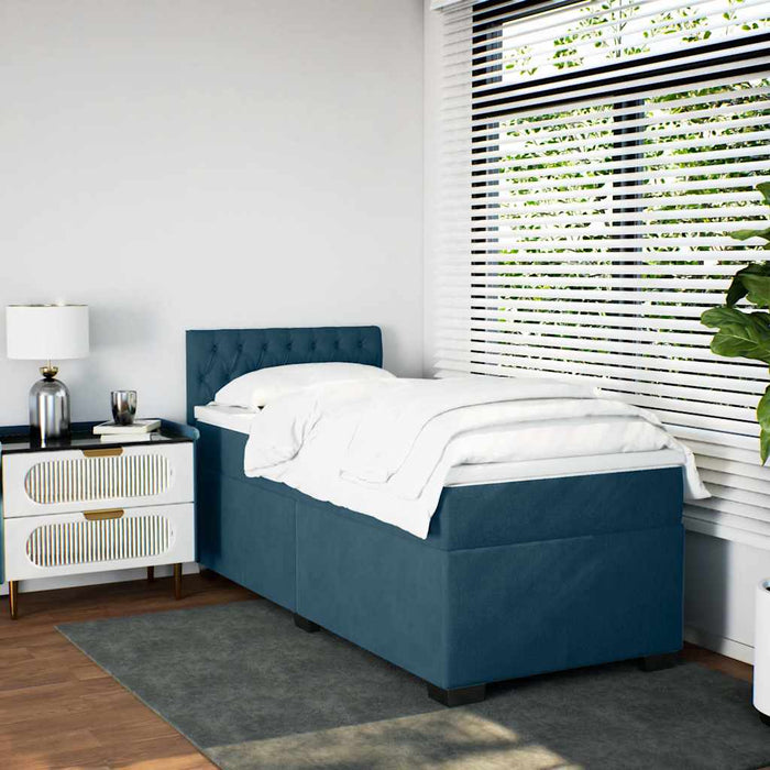Pat box spring cu saltea, albastru închis, 100x200 cm, catifea - WALTI WALTI