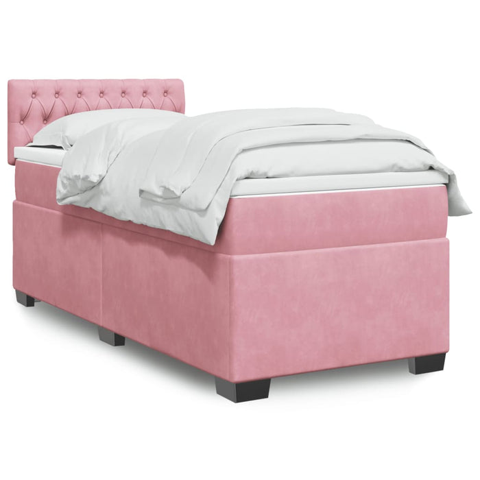 Pat box spring cu saltea, roz, 100x200 cm, catifea - WALTI WALTI