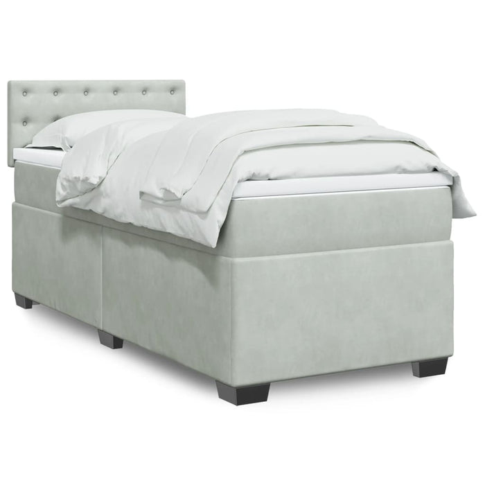 Pat box spring cu saltea, gri deschis, 100x200 cm, catifea - WALTI WALTI